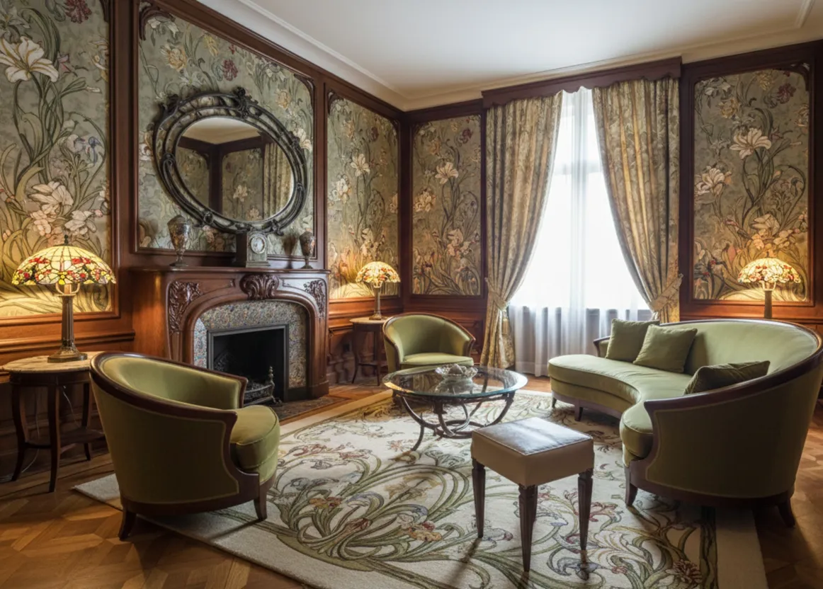 Alter Hocker für das Wohnzimmer, stilvoll und elegant in blumigem Dekor.