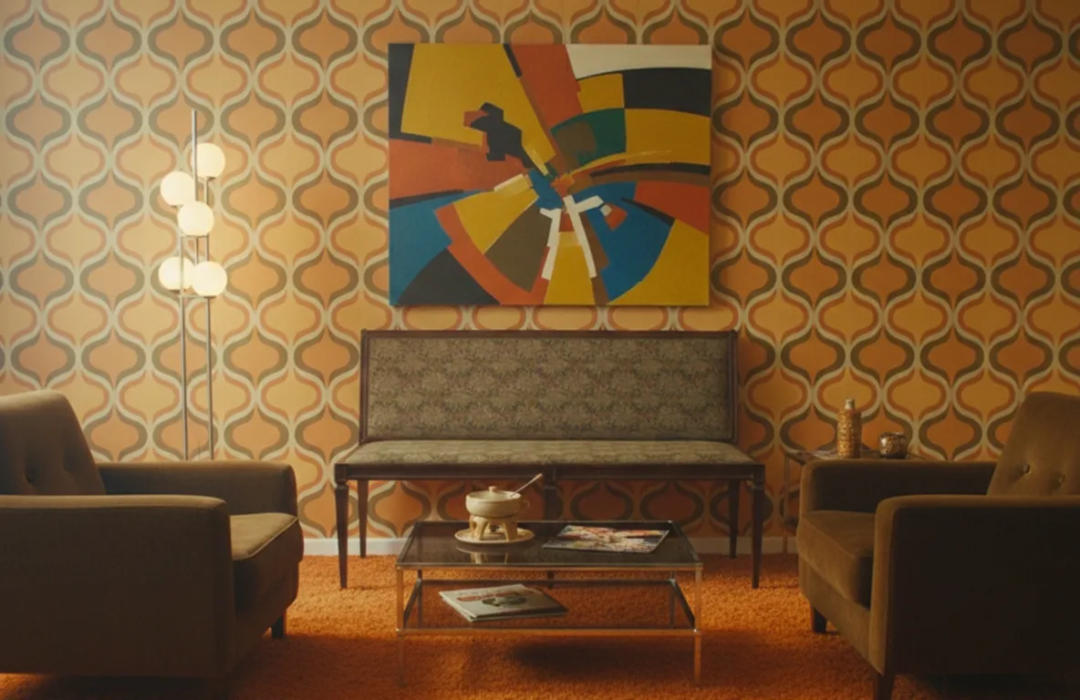 antique stool with decorative upholstery in a living room