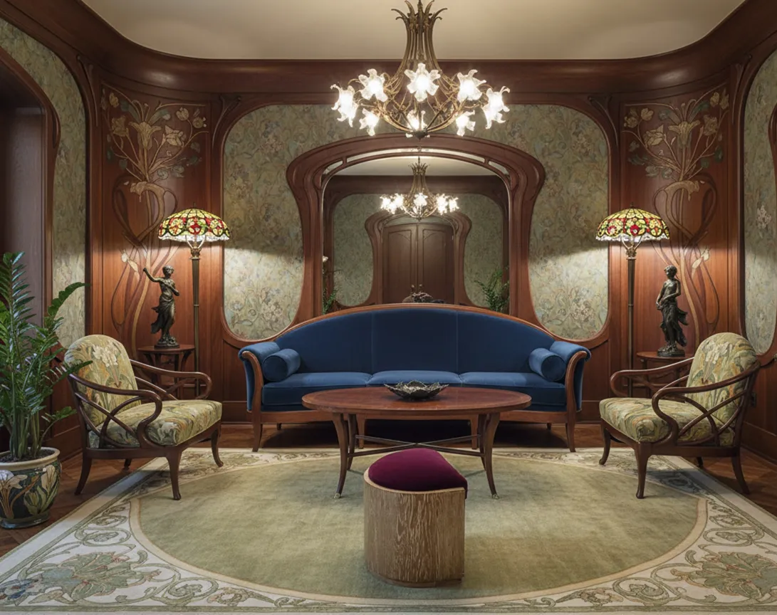 banqueta antiga com design ornamental e cor suave, em um ambiente clássico.