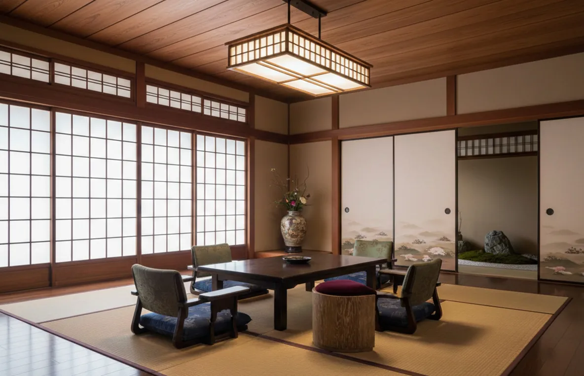 Antique Japanese sidewalk in traditional setting