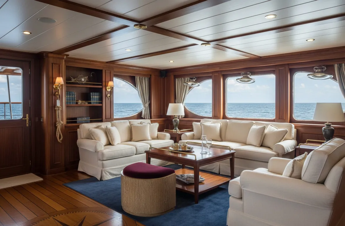 banqueta antiga em uma elegante sala náutica
