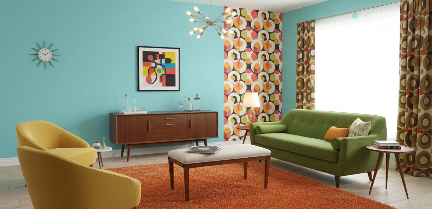 Antique sidewalk in a vibrant modern living room.