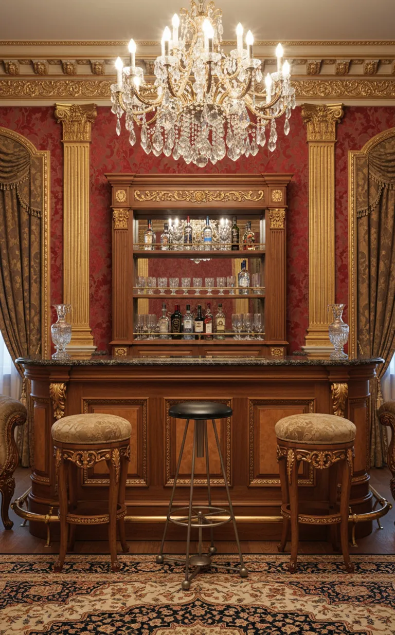 Banqueta antiga decorativa com detalhes elegantes em um bar clássico