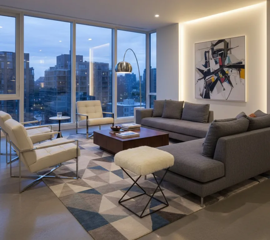 antique sidewalk in a modern home with contemporary furniture