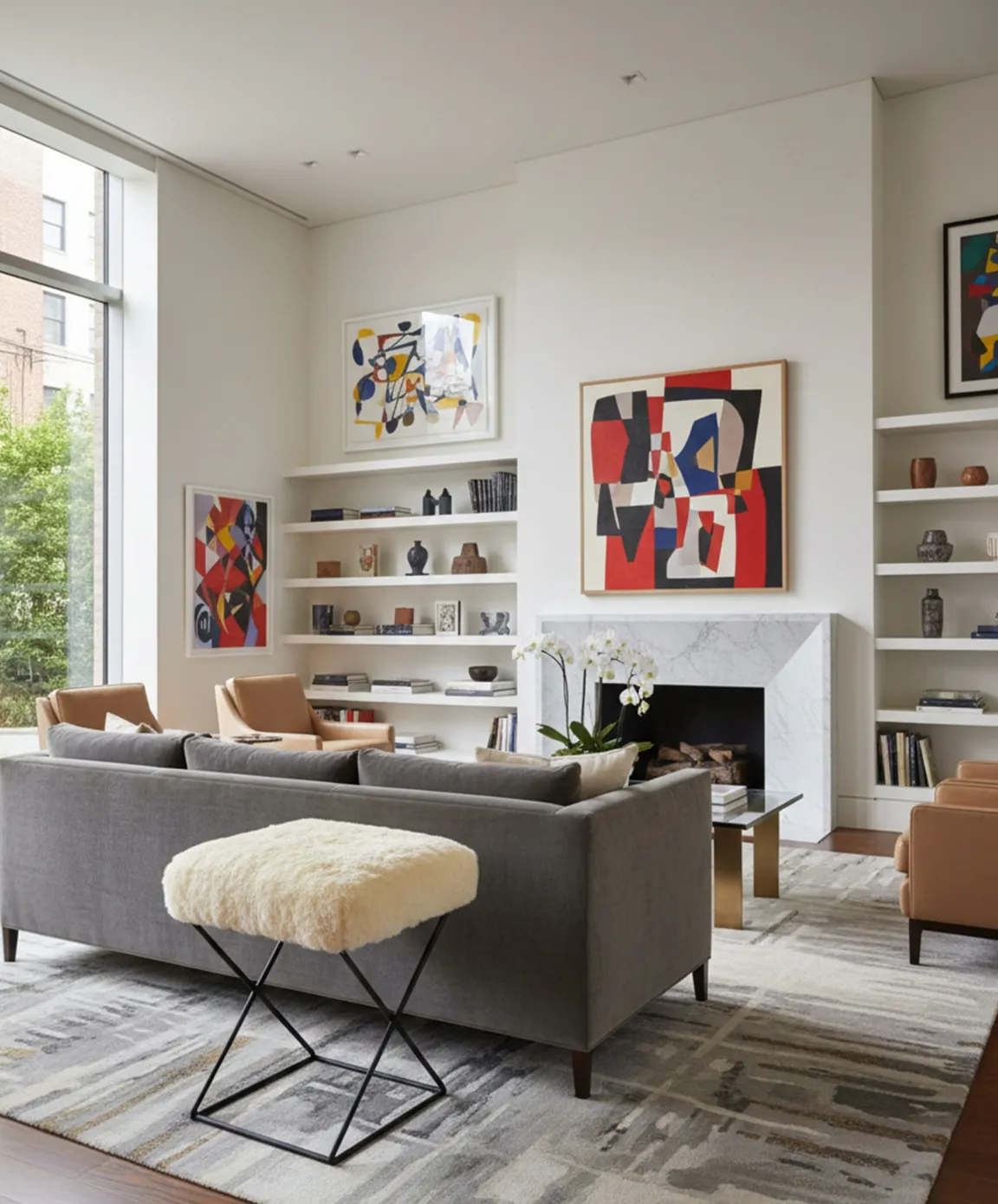 Antique stool with modern design in a bright living room