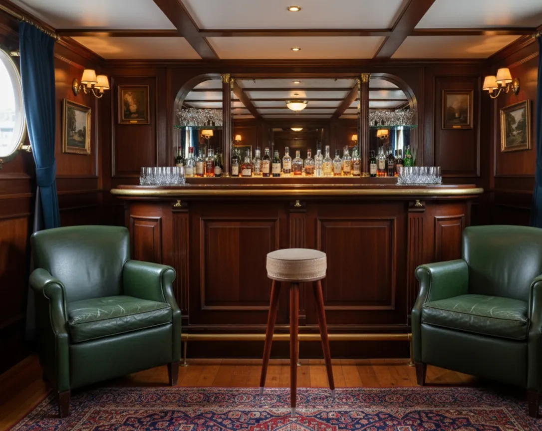 banqueta antigua de bar con patas elegantes en un elegante ambiente interior