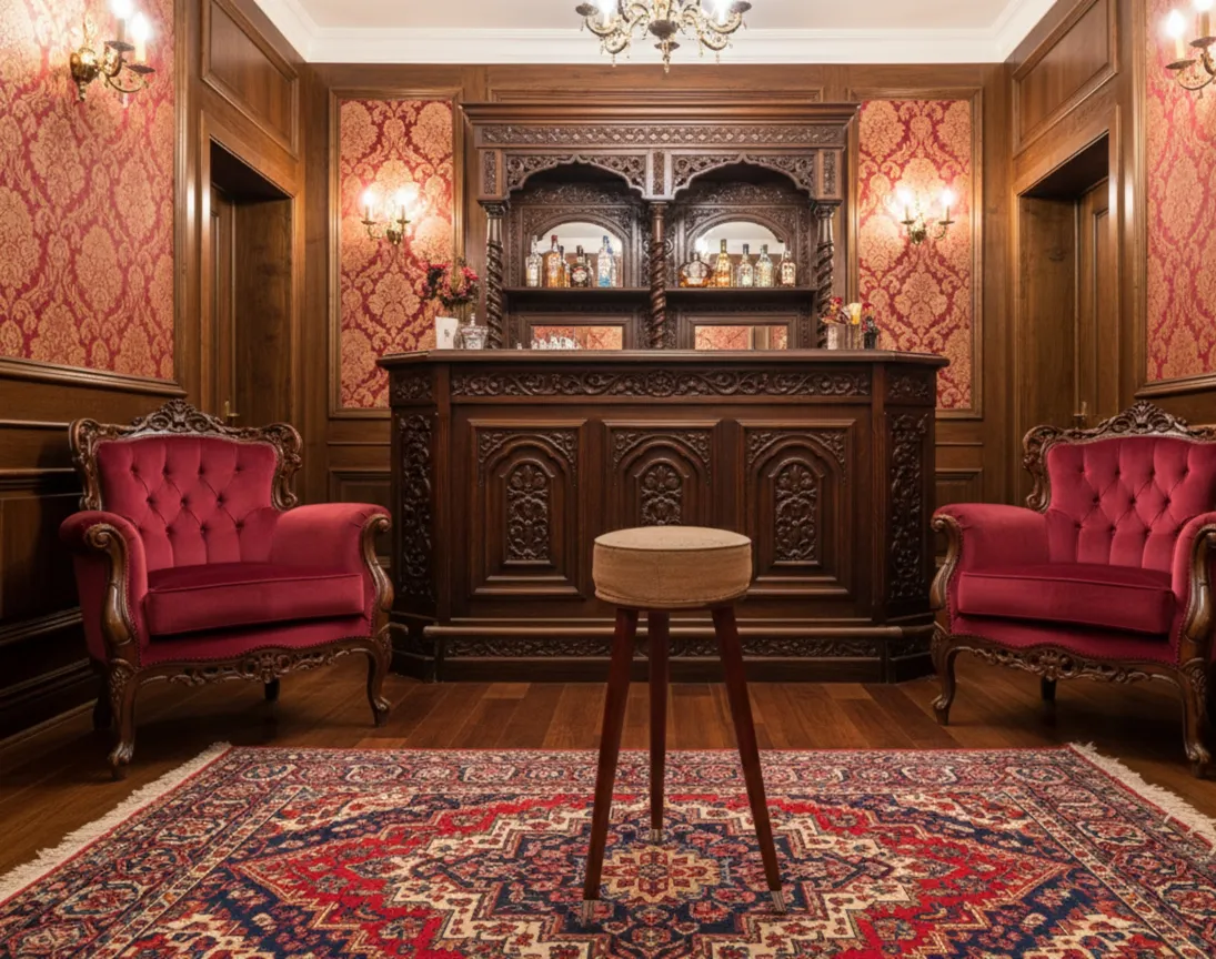 Banqueta antigua de estilo clásico en una sala elegante