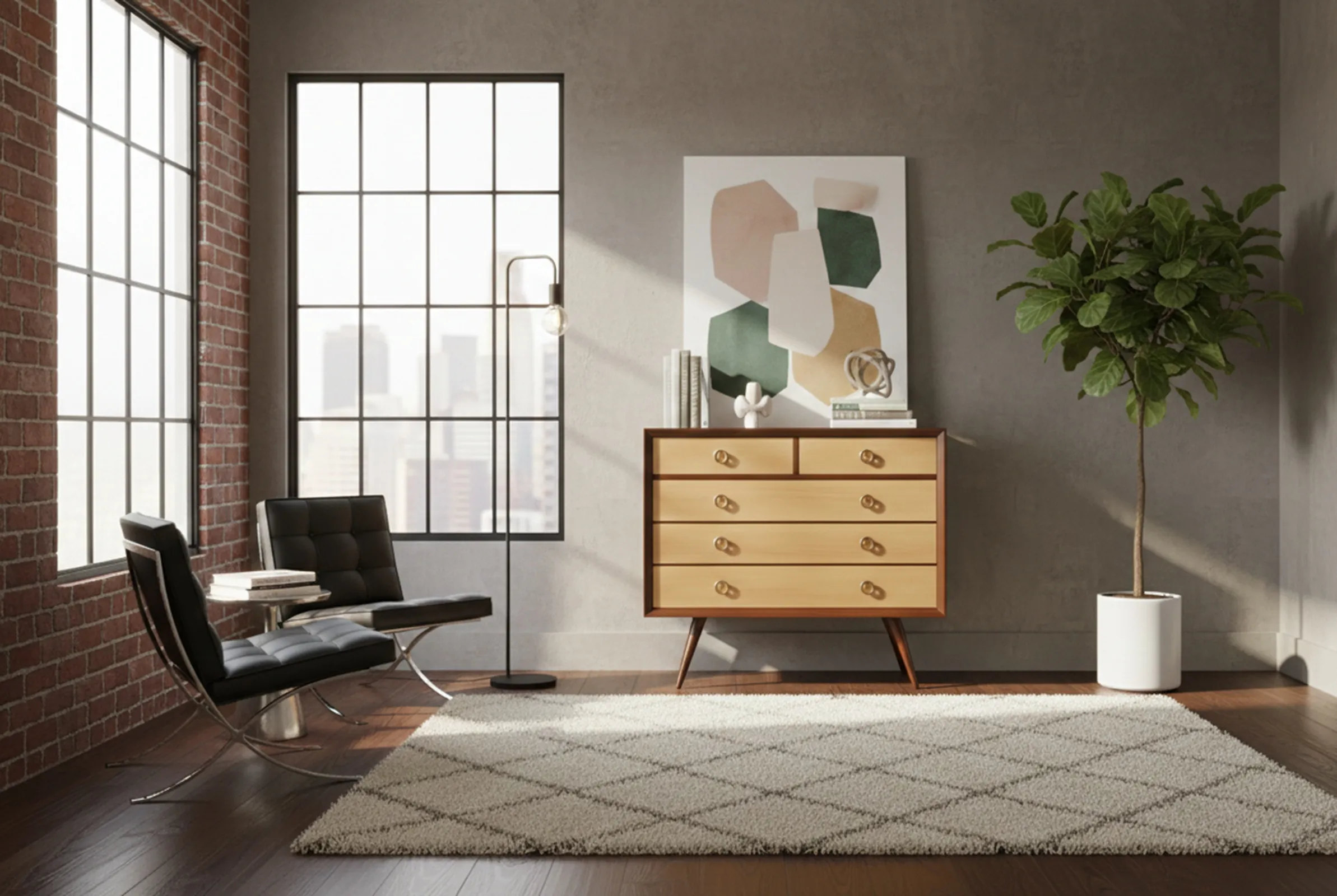 Comoda antigua con tiradores dorados en ambiente elegante