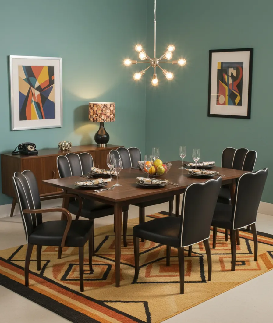 Antique 6 chairs and 2 armchairs around a stylish dining table