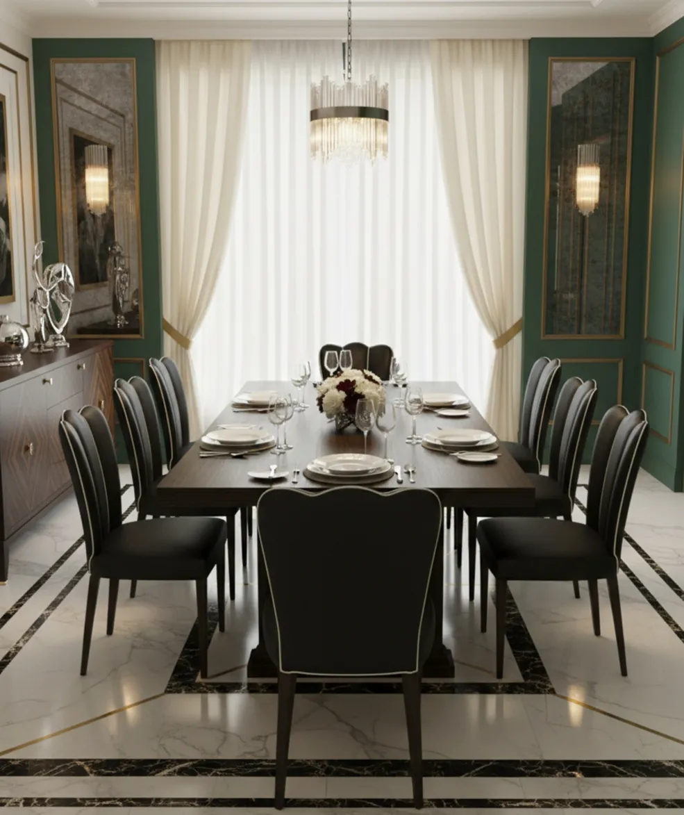 six antique chairs and two armchairs in stylish office