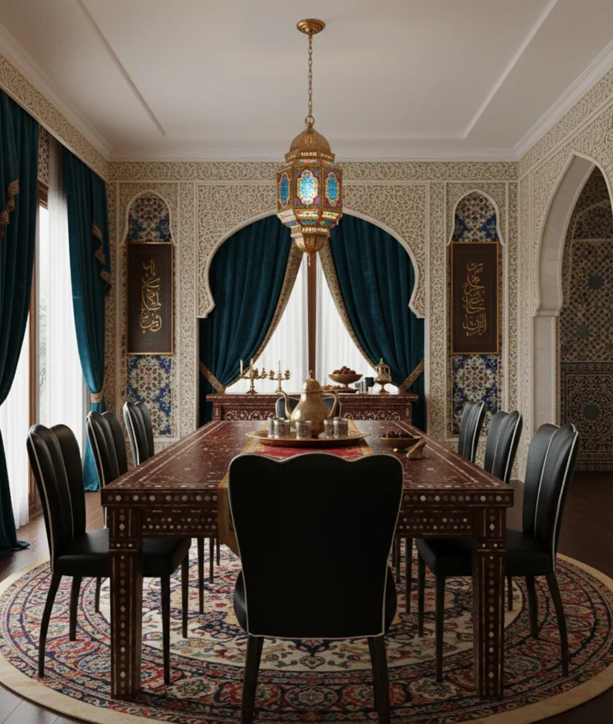 Ensemble de 6 chaises et 2 fauteuils anciens dans un intérieur élégant avec une riche décoration