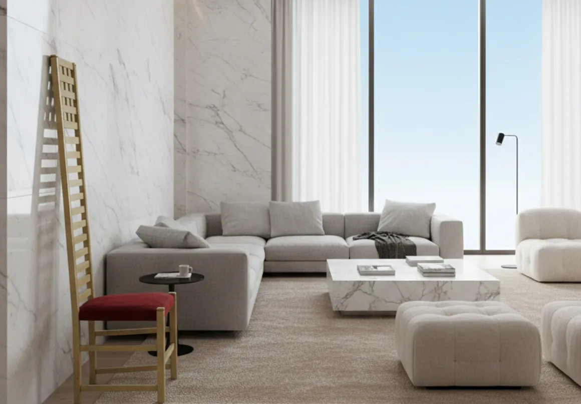 antique chair with red cushion in modern setting