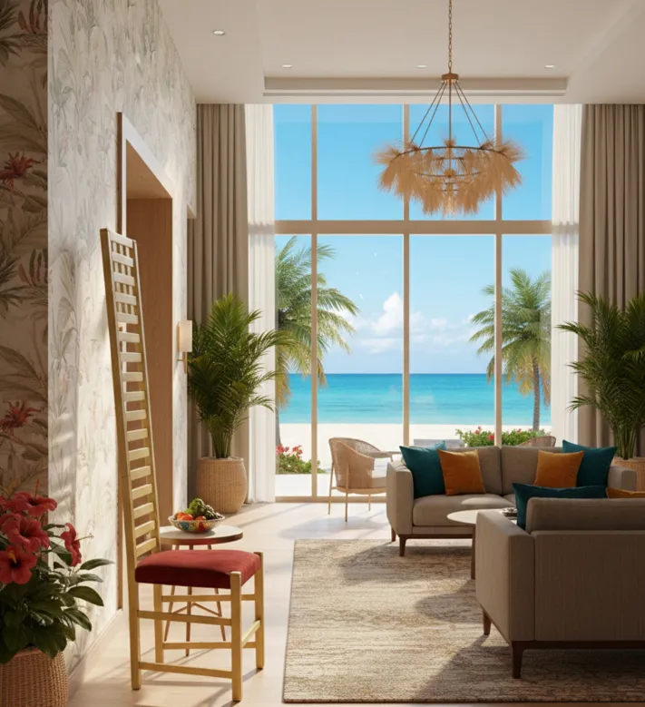 Chaise antique de Joseph Hoffman dans un cadre lumineux et tropical.