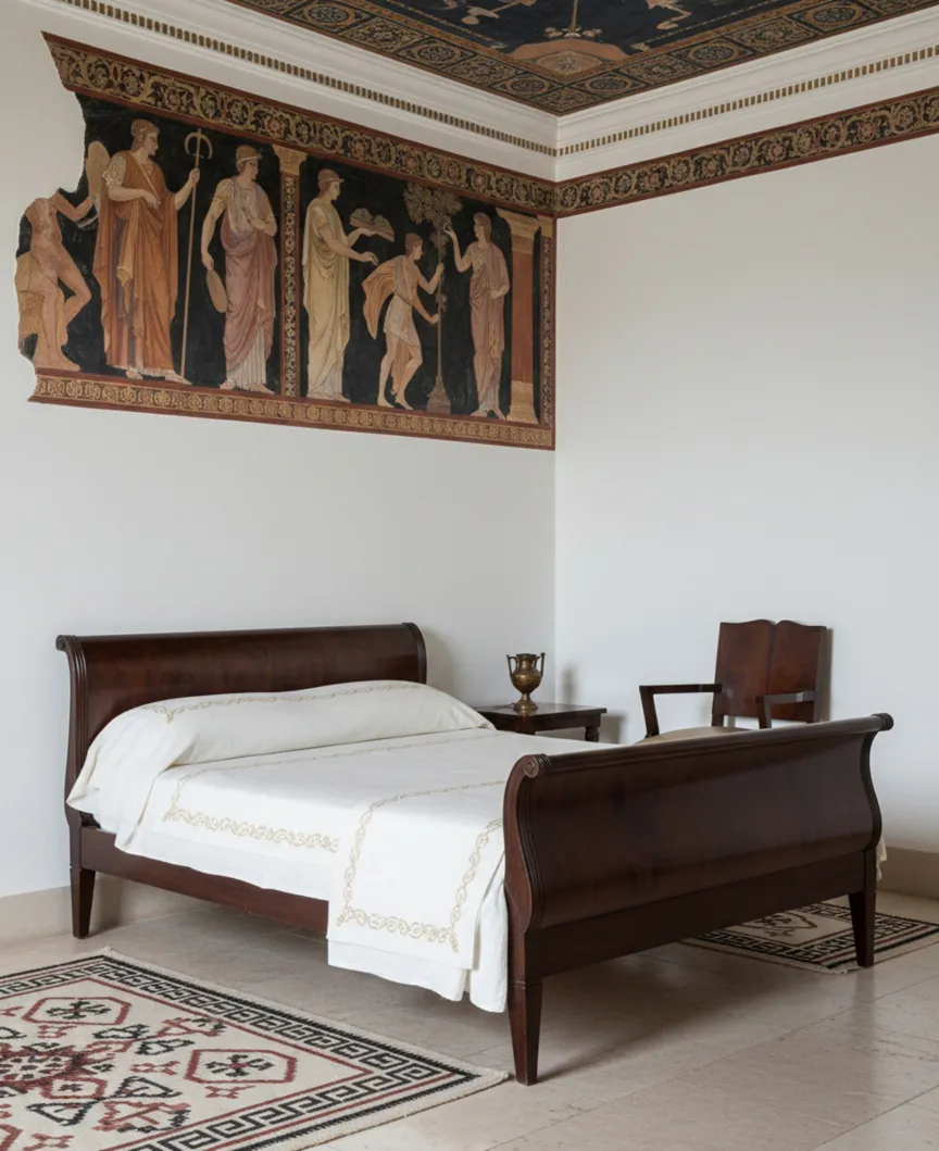 poltrona antica in una stanza decorata con arte classica