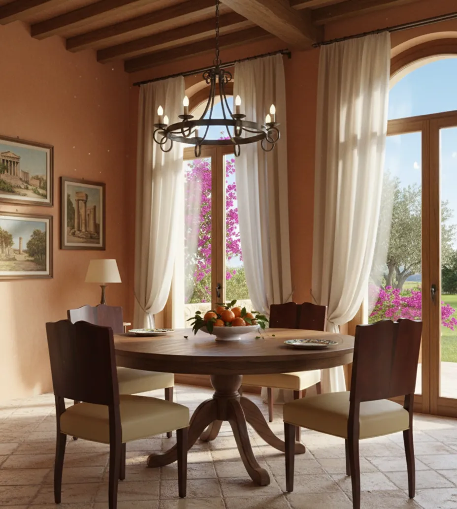 أربعة كراسي قديمة في بيئة دافئة