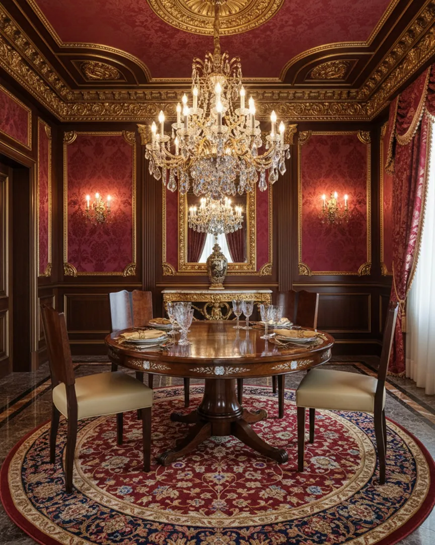  cuatro sillas antiguas elegantes junto a una mesa redonda