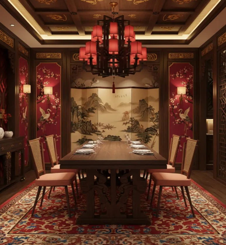 Four antique chairs with detailed decor in the room.