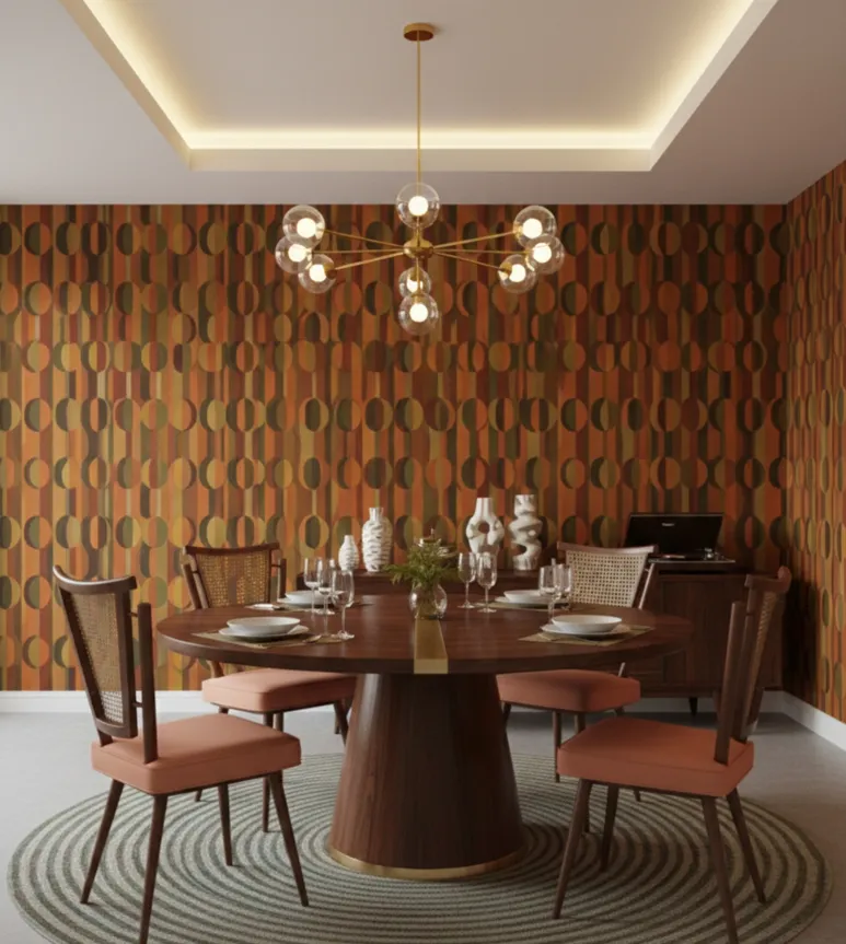 Cuatro sillas antiguas para restaurar en un ambiente de comedor elegante.