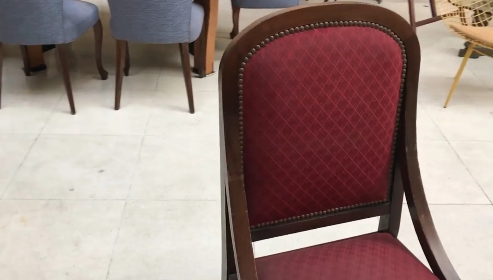 View of 6 antique chairs, perfect for restoration in a contemporary setting.