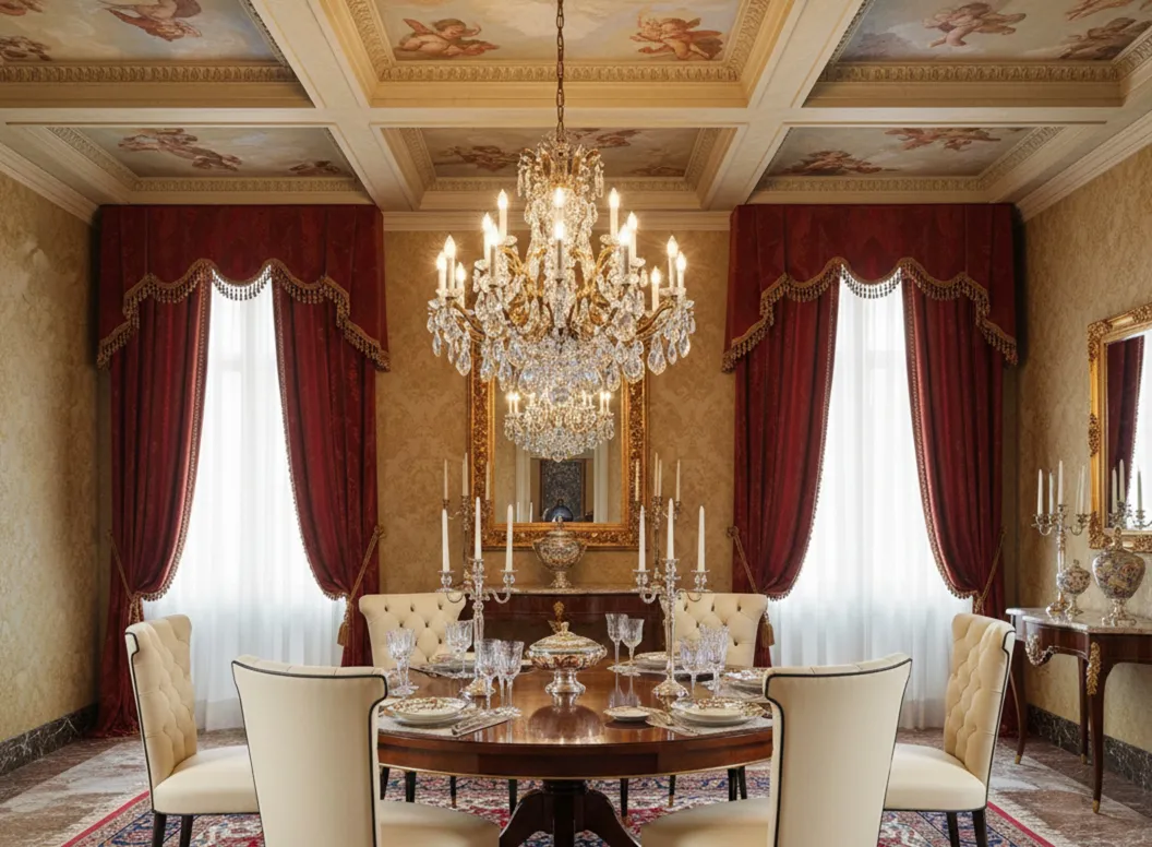 Conjunto de 6 cadeiras antigas para restaurar em um ambiente elegante, cercadas por decoração clássica.