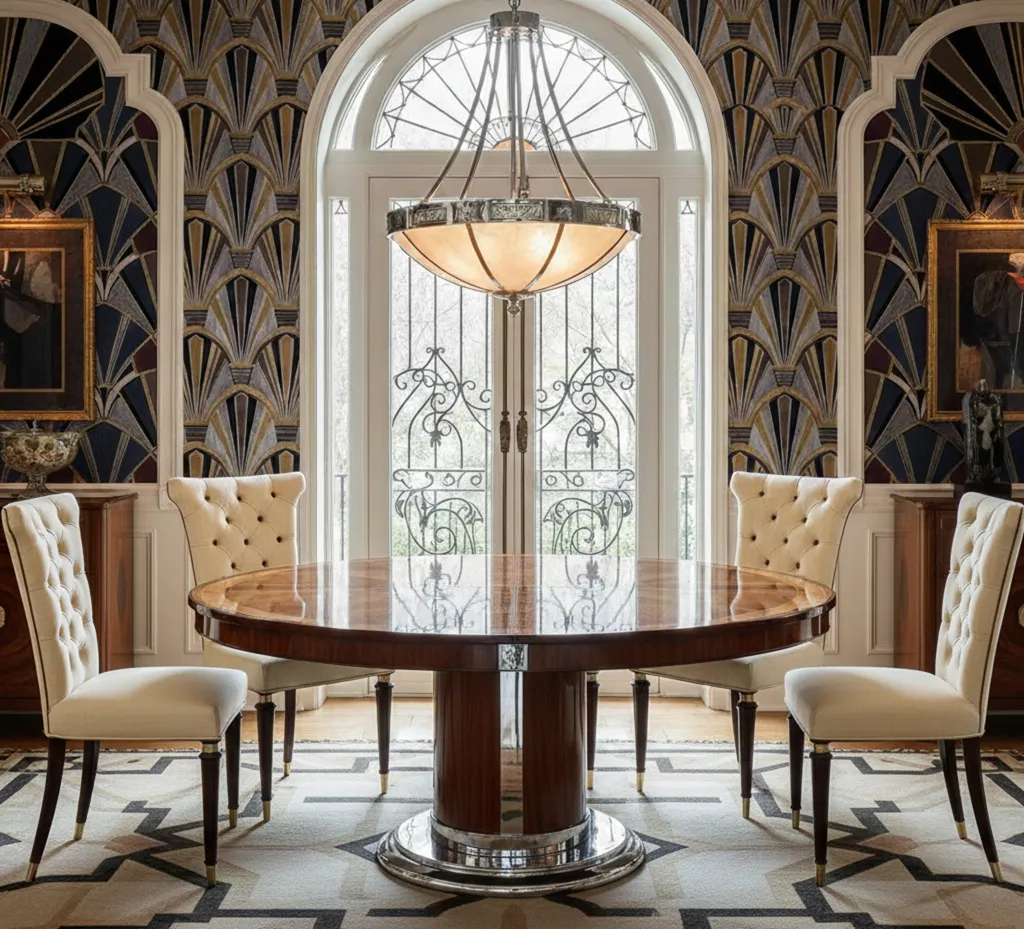 six chaises anciennes avec rembourrage clair dans une décoration élégante