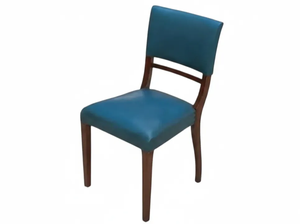 Antique blue chairs for restoration, white background.