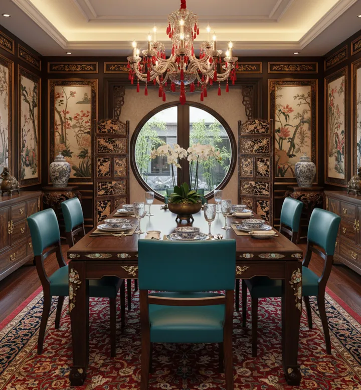 우아한 식당에 있는 고전 의자 6개 세트