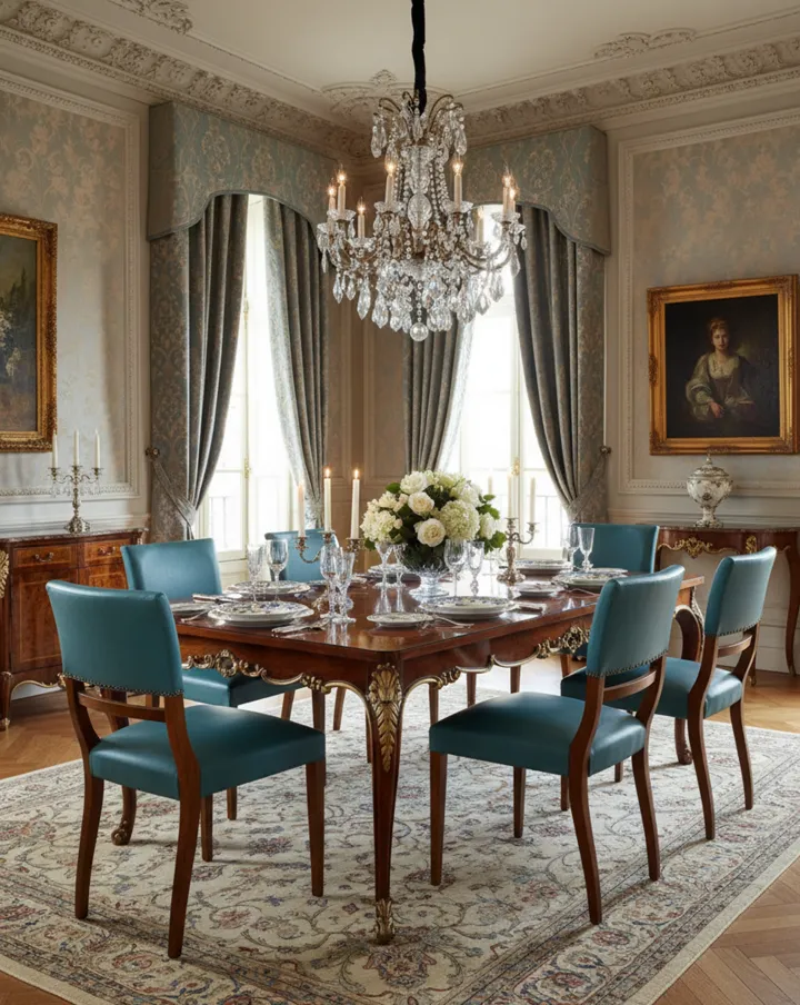 Set of 6 antique chairs in a beautifully decorated elegant setting