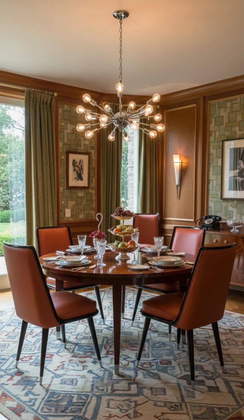 Conjunto de 6 cadeiras antigas em um elegante tapete, com decoração detalhada em um ambiente acolhedor.