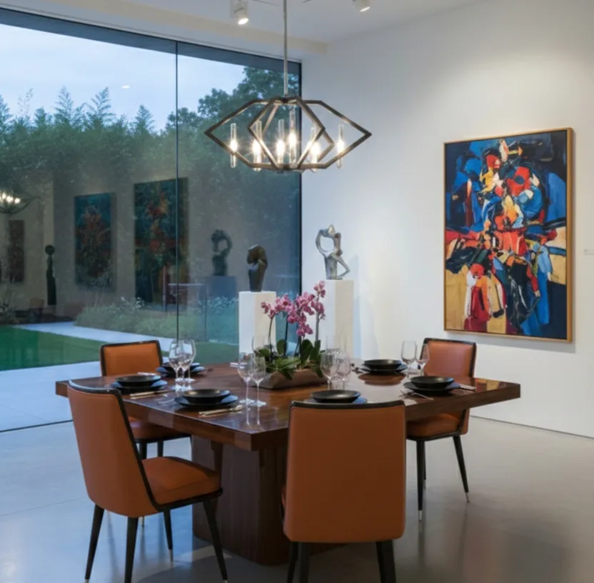 sei sedie antiche in un ambiente elegante con decorazioni moderne