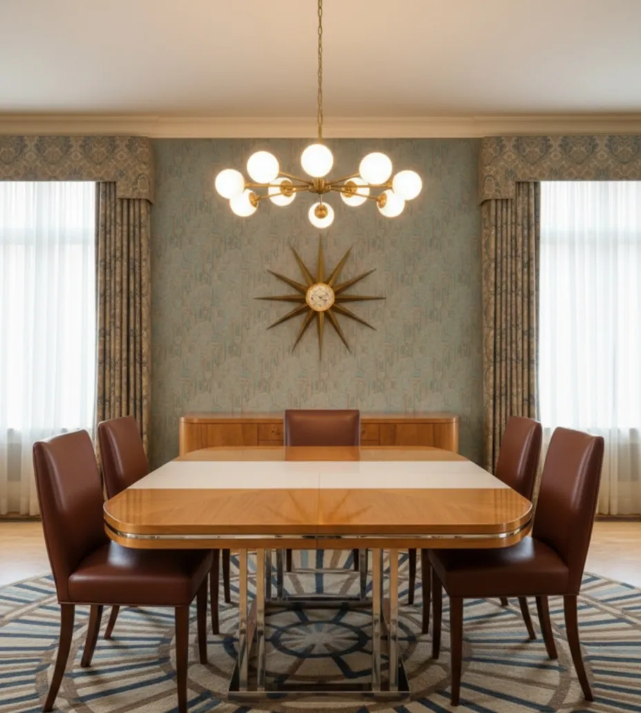 Ocho sillas antiguas en un comedor elegante con una mesa