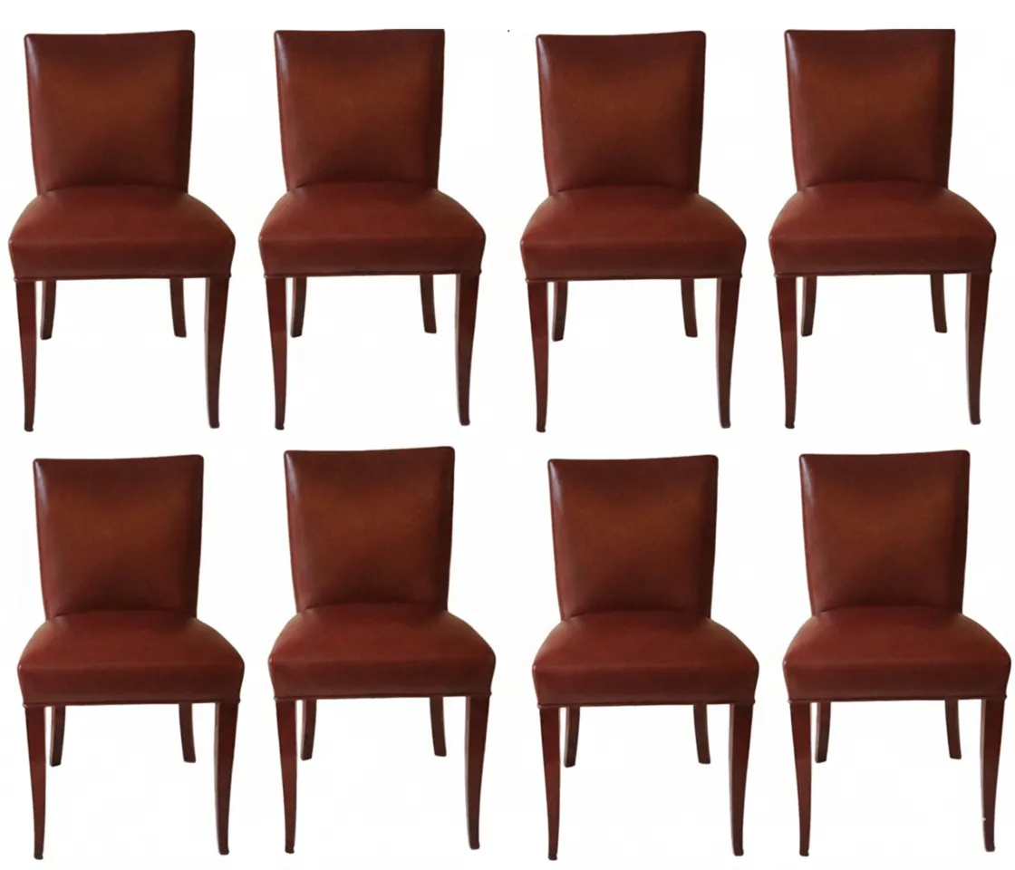 Eight vintage chairs in classic style, perfect for restoration, featuring a sleek design and thin legs.