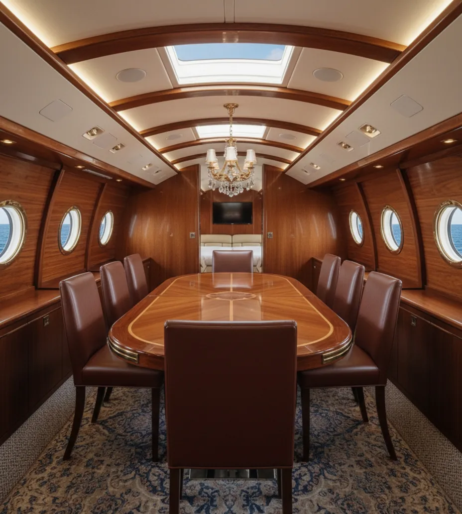 8 sedie antiche in un ambiente elegante con finestre rotonde