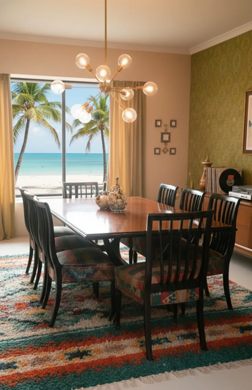 8 sedie antiche in una sala da pranzo luminosa con vista sul mare