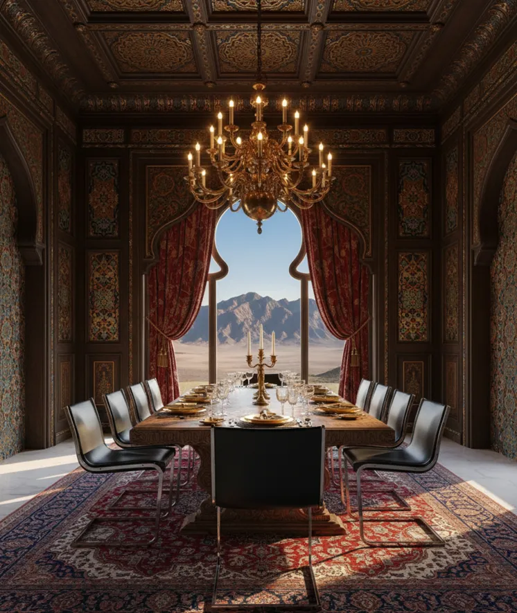 Escena de comedor con 10 sillas antiguas para restaurar y una mesa elegante