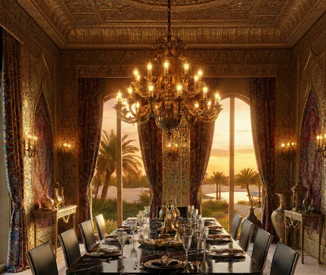 Vista de uma sala de jantar antiga com 10 cadeiras para restaurar e decoração elegante.