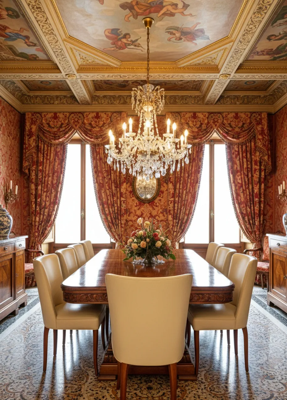 10 antique chairs to restore in a richly decorated dining room