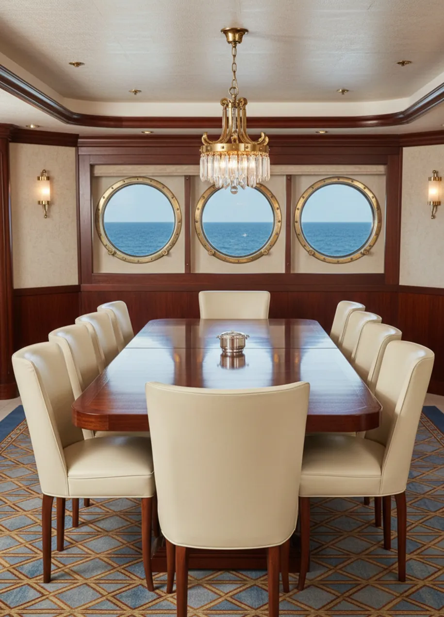 10 sillas antiguas en un entorno elegante con vista al mar