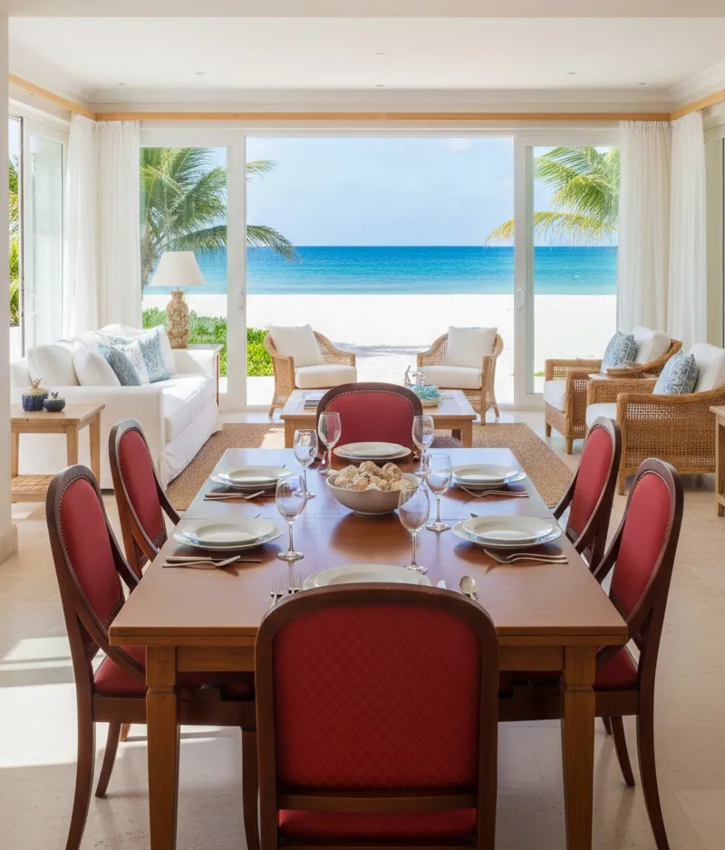 Set di 12 sedie antiche in una luminosa sala da pranzo