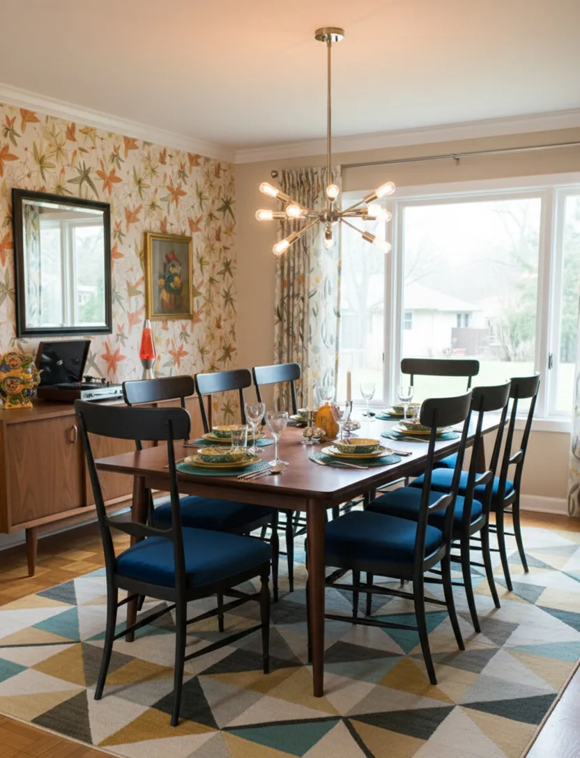 Set of 10 antique chairs Colombo Sanguineti Chiavari with blue seats in a modern dining room.