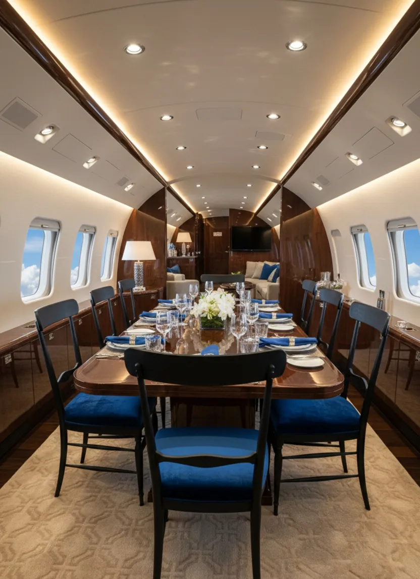 Vista de un comedor elegante con 10 sillas antiguas listas para restaurar en un entorno lujoso