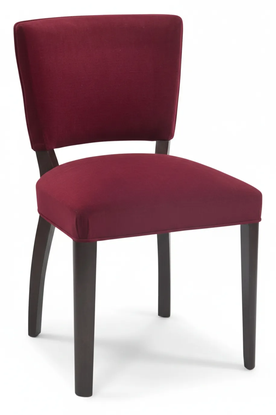 Vista frontal de 10 cadeiras antigas com acabamento em burgundy, ideal para restauração em um ambiente clássico.