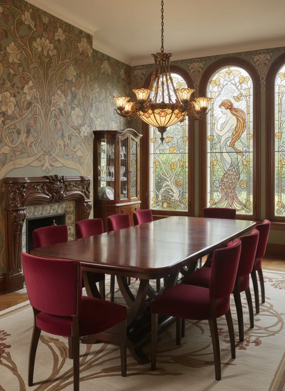 Ensemble de 10 chaises anciennes prêtes à être restaurées dans une salle à manger élégante.