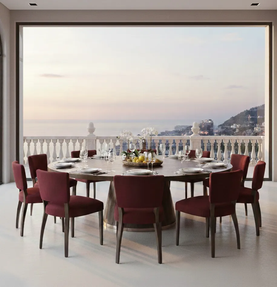 Set of 10 antique chairs in an elegant setting