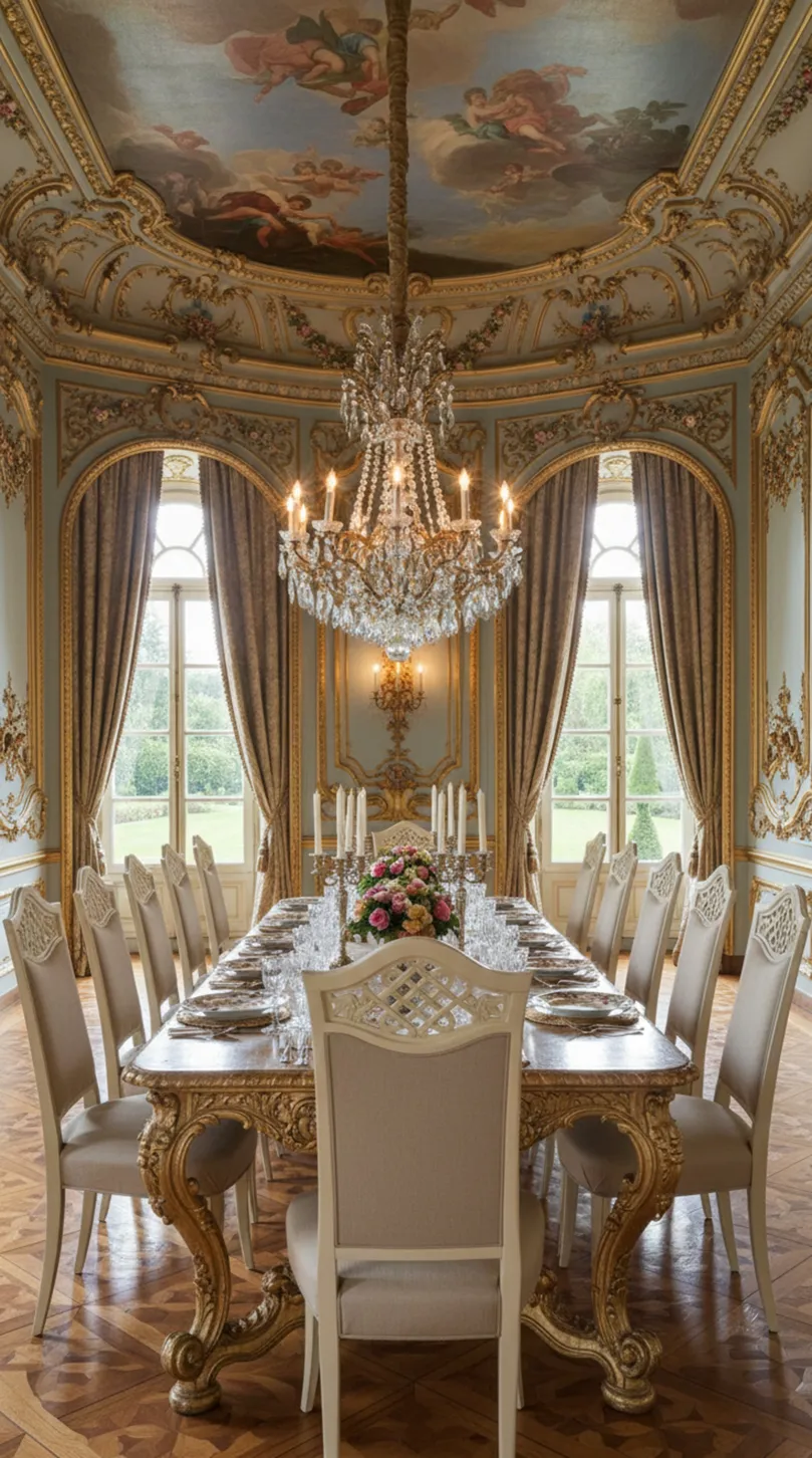 Vista de 12 sillas antiguas para restaurar en un comedor elegante