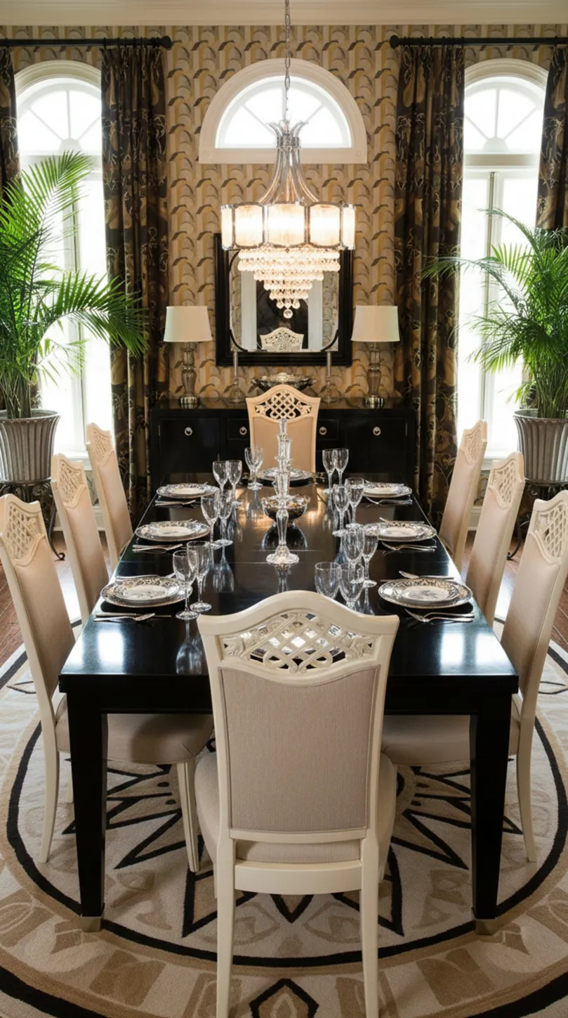 Set aus 12 antiken Stühlen zur Restauration in einem geschmackvoll dekorierten Esszimmer