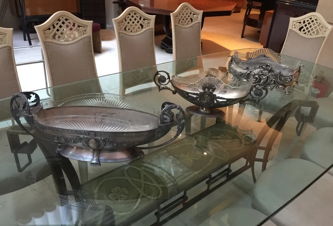 Details of 12 antique chairs in an elegant setting