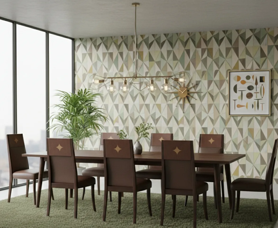 Set aus 12 antiken Stühlen in einem modernen Esszimmer