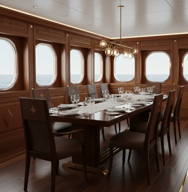 Eleganter Speisesaal mit 12 antiken Stühlen und Tisch