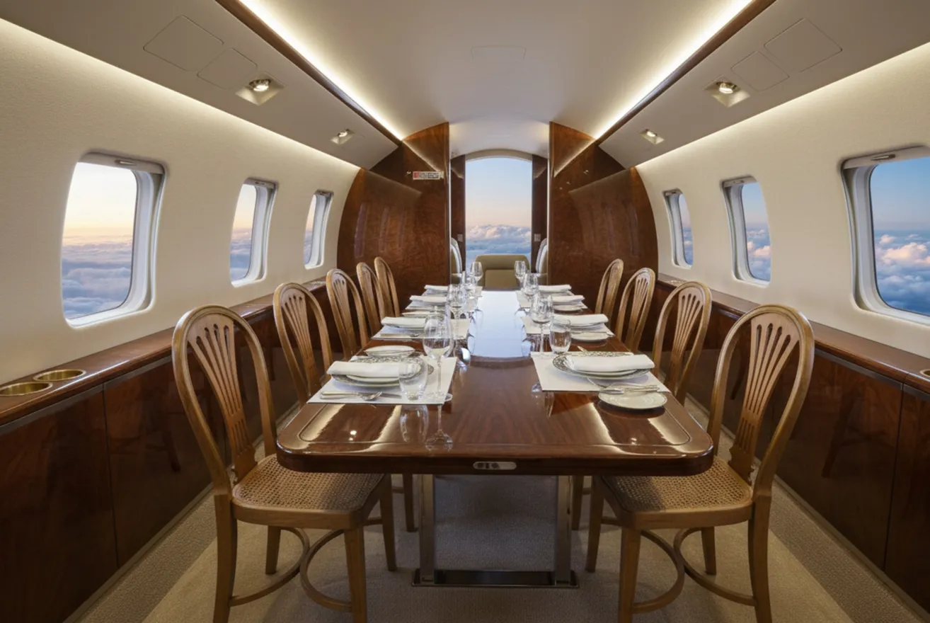 12 cadeiras thonet antigas dispostas em uma mesa elegante